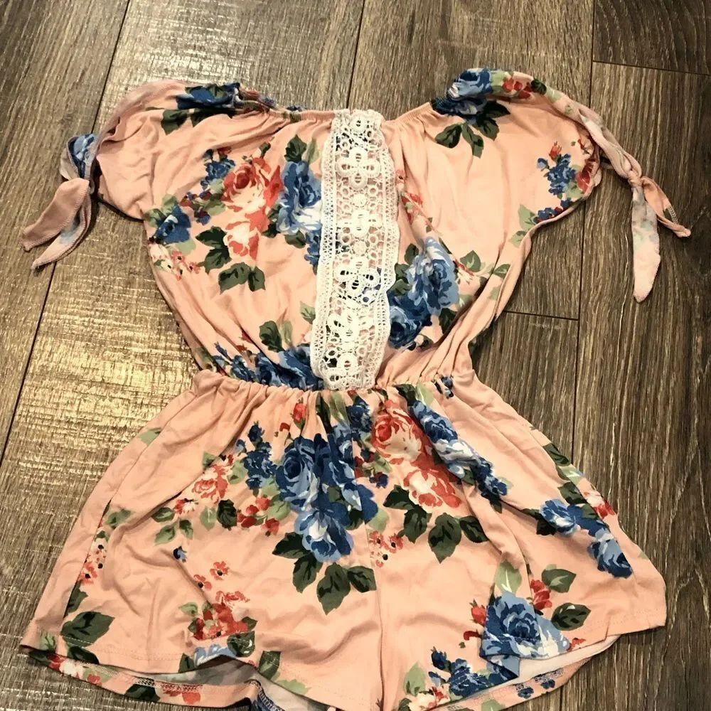 Girls One Piece Size 5 Floral Pink and Blue Kids One Piece
